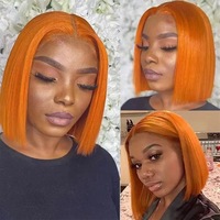 Perruque courte et droite Lace Front avec cheveux Remy, petit bonnet, dentelle transparente - Vente directe usine