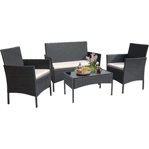Divano da Giardino Portatile in Stile Contemporaneo, 4 Posti, in Vimini e <span class=keywords><strong>Rattan</strong></span> con Telaio in Ferro, Ecologico, Durevole e Confortevole - Product Image 3