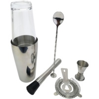 Ensemble de shaker Boston en acier inoxydable, 5 pièces, outils de bar avec verre à mélanger, doseur, pilon, passoire, cuillère de bar pour bar à domicile