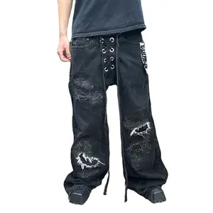 DIZNEW OEM Bulk Wholesale Black Destruction Big Fight Jeans Man Street Style Size 28 Tethered Jeans Pants Man