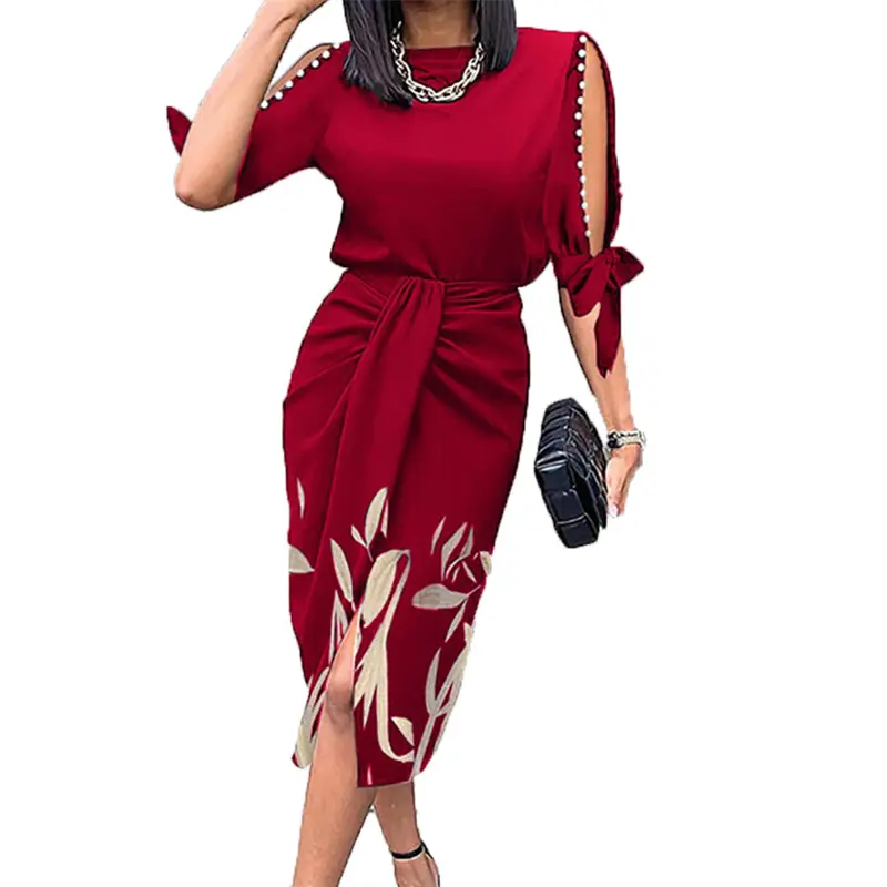 Custom Hollow Out Office Business Career Dress Women Elegant O Neck Bodycon Dress Casual