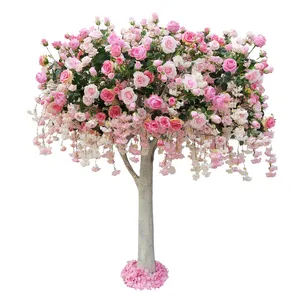 Árbol de flores artificiales para salón de belleza, rama seca, árbol de flores artificiales de glicina para interior, flor de Rosa para boda