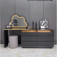 Coiffeuse moderne avec plateau en cristal et verre trempé, miroir LED effet nuage, et commode large, pour la vente en gros