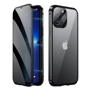 אנטי מציץ פרטיות כפול צדדי מזג זכוכית מקרה עבור iPhone 13 פרו מקסימום 11 12 מיני מתכת מגנטי עדשה להגן טלפון כיסוי