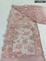 Nouvelle Tendance : Tissu en Dentelle Brodé de Fleurs 3D Bleu Ciel avec Perles et Paillettes pour Robes de Mariée des Philippines