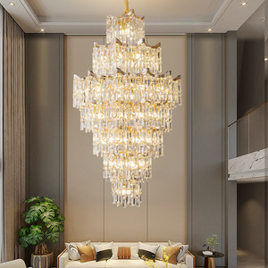 Candelabro colgante de vestíbulo de <span class=keywords><strong>Hotel</strong></span> de lujo Villa Sala de estar Escalera Candelabro de cristal dorado largo - Product Image 4