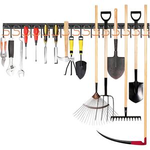 Garage <b>Tool</b> Organizer Wall Mount Shelf Yard Hanging Garage Garden Storage Rack Organization with 10 Adjustable <b>Hooks</b> and 4 Rails - Product Image 1
