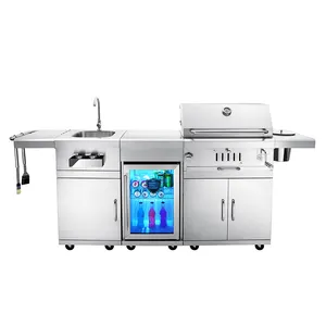 Backyard Outdoor Charcoal BBQ Grill With Chiller and Sink Stainless Steel 304
