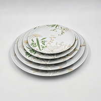 Assiette ronde en mélamine de 8 pouces, motif floral, design botanique blanc et vert, assiette à salade et à dessert pour les fêtes, la restauration