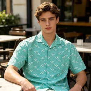 เสื้อฮาวายแบบขายส่ง ลายปักสไตล์อังกฤษ เสื้อชายหาดผู้ชาย คอปกแบบแบนด์คอลลาร์ - Product Image 3