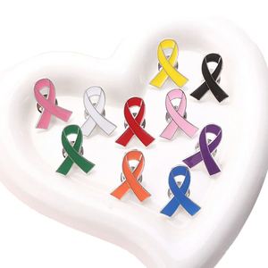 Broche de lazo de metal esmaltado de fabricación industrial para la concienciación sobre el cáncer de mama, en colores rosa, rojo, morado, azul, verde, naranja y amarillo - Product Image 1
