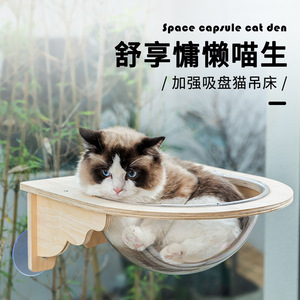 Lit pour chat transparent en forme de capsule spatiale, hamac en bois massif avec ventouse pour fenêtre, respirant et pratique pour les quatre saisons - Product Image 5
