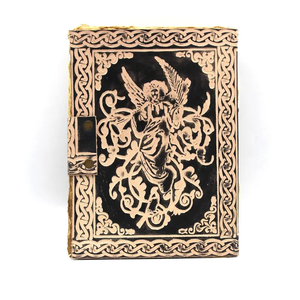 Handcrafted Pentacle Leather Journal Witchcraft Grimoire <b>Book</b> with Lock, Vintage Embossed Diary Notebook - Product Image 6