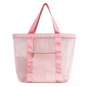 Bolsa de Compras de Malla Azul Personalizable de Alta Calidad con Logotipo Impreso Personalizado 2025, Bolsas de Playa de Verano de Malla de Poliéster Negras para Mujer - Product Image 1