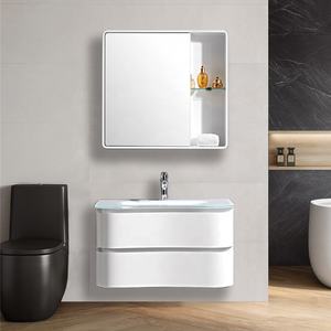Lavabo de vidrio súper blanco Fregadero de pared de PVC curvo pintado de alto brillo Gabinete de baño flotante Vanidad - Product Image 3