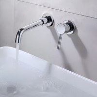 Robinet de lavabo encastré en laiton à poignée unique pour eau chaude et froide, mural, pour lavabo en céramique