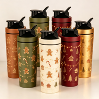 Bouteille shaker de sport et fitness pour le cyclisme, 500 ml/750 ml, double paroi en acier inoxydable, isolée, série Noël, sans BPA
