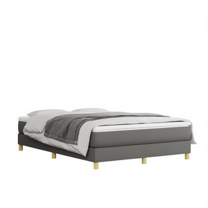 Modern Rectangular Queen Bed <b>Frame</b> Dark <b>Grey</b> Upholstered Contemporary Style Fabric Wood Base - Product Image 1