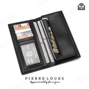 Pierre Loues <b>Men's</b> Long <b>Wallet</b> 6 Inch RFID Blocking Everyday Use Solid Color Brown <b>Black</b> - Product Image 4