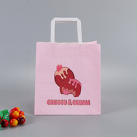 Sac shopping en papier rose avec poignées en corde, impression de logo personnalisé pour boulangerie, pâtisserie, magasin de desserts, emballage cadeau à emporter
