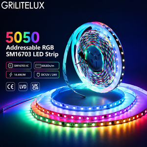 Flexible <b>RGB</b> LED Strip SM16703 SMD5050 DC12V 60 LEDs/m 20 Pixels/m 10mm PCB 14.4W/m Full Color Pixel <b>Control</b> for Bar Lighting - Product Image 1