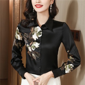 S-<span class=keywords><strong>4XL</strong></span>复古中式黑色印花丝绸上衣桑蚕丝长袖腮红衬衫衣服腮红优雅6717 # - Product Image 4