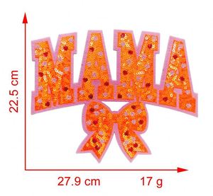 Nouvel arrivage : Patch thermocollant en chenille brodée de sequins, motif nœud 'Mama', grande taille 11 pouces/27,9 cm - Product Image 6
