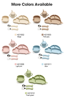 Ensemble d'alimentation pour bébé en silicone de qualité alimentaire, motif animaux de dessin animé, 5 pièces : assiette à ventouse, bol, cuillère, fourchette, tasse, 0-12 mois, sans BPA, cadeau pour nouveau-né