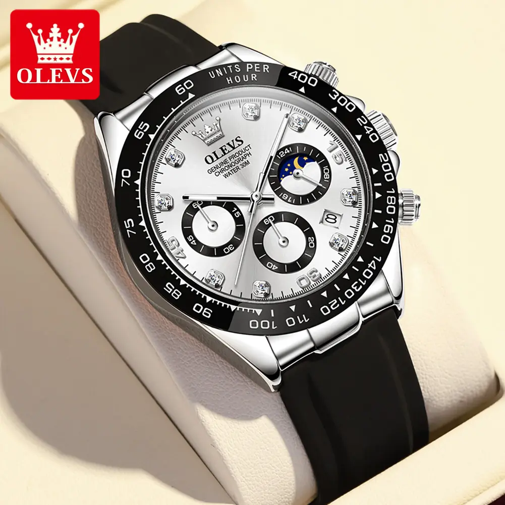 OLEVS 2875 New Watches Men Chronograph Sport Watches High Quality silicone Strap Quartz Wristwatch