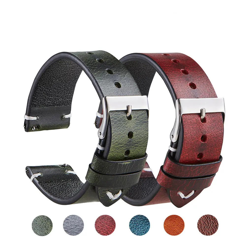 Vintage leather watch strap Quick Release 18mm 20mm 22mm Antique Oil Wax Cow leather Watch Band With B