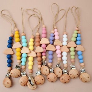 Chaîne de sucette apaisante pour nouveau-né en <span class=keywords><strong>bois</strong></span> de hêtre avec nuage et étoile, silicone de qualité alimentaire, best-seller - Product Image 1