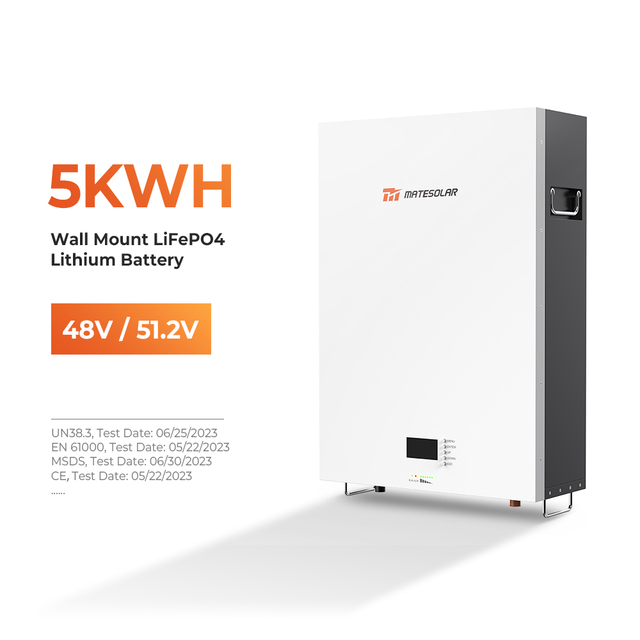 MateSolar Wall Mounted Energy Storage Battery 5Kwh 48V/51.2V 100Ah LiFePO4 Solar Cell System With BMS for Home