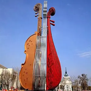Patung Cello kerajinan serat kaca kustom ukuran hidup patung Resin serat kaca Piano logam untuk dekorasi luar ruangan
