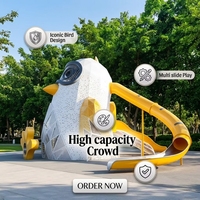 Équipement de terrain de jeux extérieur personnalisé en forme d'oiseau, toboggan en acier inoxydable, installations de parc d'attractions sans moteur