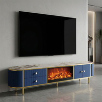 Meuble TV moderne en bois MDF blanc avec cheminée électrique à commande à distance et rayures verticales