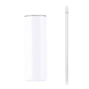 White 20oz Sublimation Skinny Tumbler Stainless Steel Straight Blank with Lid Straw for <b>Hot</b> Cold <b>Drinks</b> - Product Image 4