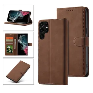 Anti-theft brush Leather phone case for samsung galaxy s22 ultra card bag with holder business phone cases for samsung series