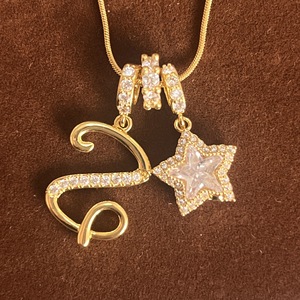 Tùy Chỉnh Giáng Sinh Sao Vàng Mạ Bảng Chữ Cái Mặt Dây Chuyền Vòng Cổ Tối Giản Thư Trang Sức Hợp Thời Trang Đa Năng Quà Tặng Cho Phụ Nữ - Product Image 5