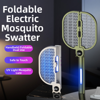 Raquette anti-moustiques électrique pliable avec lampe UV LED d'attraction, rechargeable, sûre, grille à trois couches, portable et murale, tapette à mouches