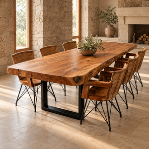 Luxury Natural Edge Solid Wood Assembled <b>Dining</b> Table Glossy Finish Rectangle European Modern Design for Upscale Home Commercial - Product Image 1