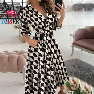 Nuevo Vestido de Mujer a la Moda, Vestido Ajustado con Estampado y Cuello en V de Manga Larga para Mujer, Vestido Camisero con Solapa de Alta Calidad - Product Image 3