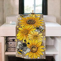 Chemin de table personnalisable en polyester tissé à pois motif abeille et tournesol, style rustique, écologique, pour cuisine et salle à manger