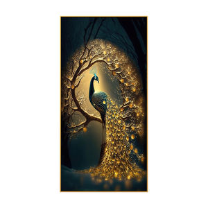 لوحة فنية حديثة فاخرة لمنظر طبيعي مع طاووس ذهبي، تصميم جداري من الكريستال والبورسلين لتزيين غرفة المعيشة والمنزل - Product Image 6