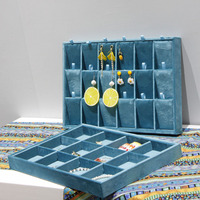 Plateau de présentation de bijoux TaiYi, élégant plateau de présentation de bijoux en velours bleu clair, plateau empilable pour collier et bague, organisateur de bijoux