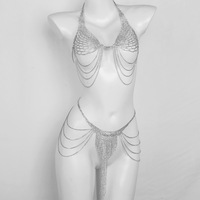 BDSM Fetisch Damen Funkelndes Strass IPX7 Wasserdichtes Körper-Harness-Schmuckset Brust-Nippel-Klitoris-Stimulationskette