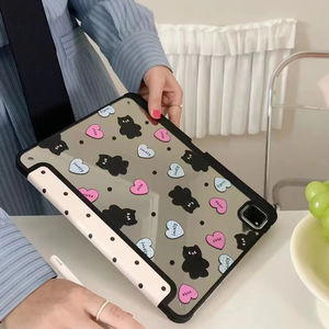 Adecuado para iPad Pro 12,9 2022 Set de dos colores Love Black Cat Trifold Mirror Semi transparente mate PC contraportada para iPad - Product Image 3