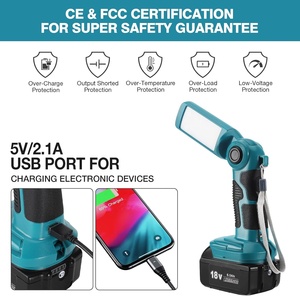<span class=keywords><strong>Lampe</strong></span> torche 1000LM pour batterie Mak Tas <span class=keywords><strong>18V</strong></span>, projecteur portatif de chantier, <span class=keywords><strong>lampe</strong></span> de bureau avec port USB pour camping, garage, atelier - Product Image 5