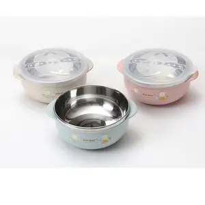 Cross border hot selling stainless steel small bowl baby tableware cute cartoon kids bento lunch box