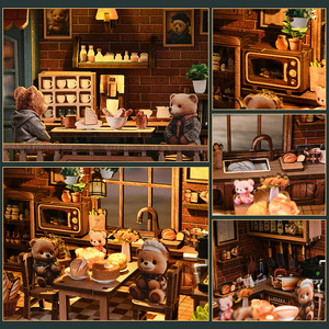 Shinetsu DIY Mini House Bear Restaurant 15,5x11x20,6 cm Rompecabezas de madera con luz LED para niños y adolescentes - Product Image 4