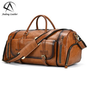 Sacs à main pour hommes en cuir véritable européen, sacs de voyage en cuir pleine fleur couleur vieillie, sacs de sport grande capacité - Product Image 1